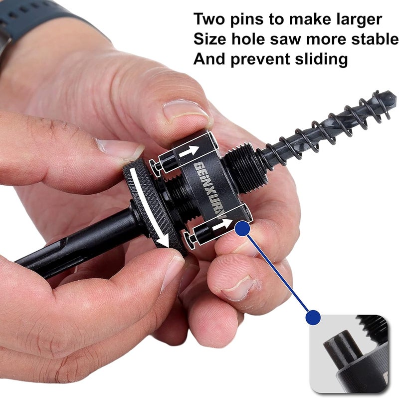 GEINXURN SDS-Plus Hole Saw Mandrel, Include 2Pcs Hole Saw Arbors with 3Pcs 1/4 Inch HSS(M2) Central Drill/2PCS Hex wrench/2Pcs Spring - Image 4